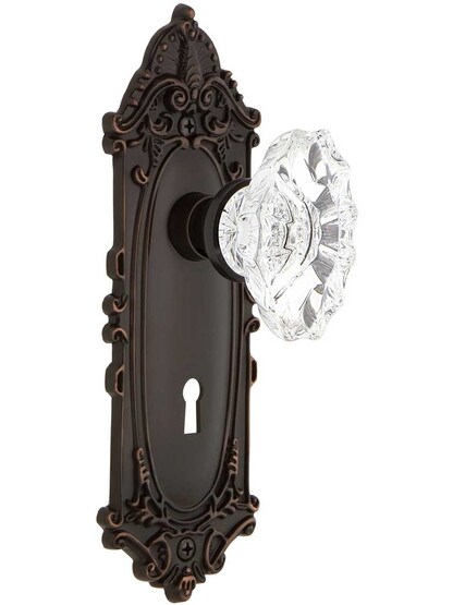 Largo Mortise-Lock Set with Chateau Crystal Glass Knobs in Timeless Bronze.